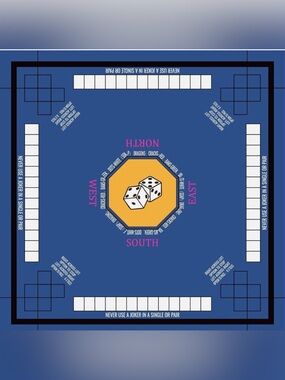 Mahjong Mat 33x33 Non-Slip Cloth Cover with Game Rules for Board Games Blue New